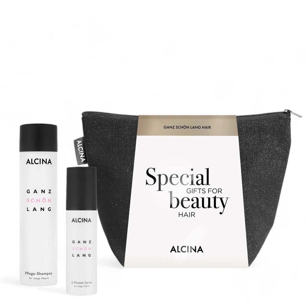 Alcina Geschenkset Ganz Schön Lang - Shampoo 250ml + 2-Phasen-Spray 125ml + Tasche