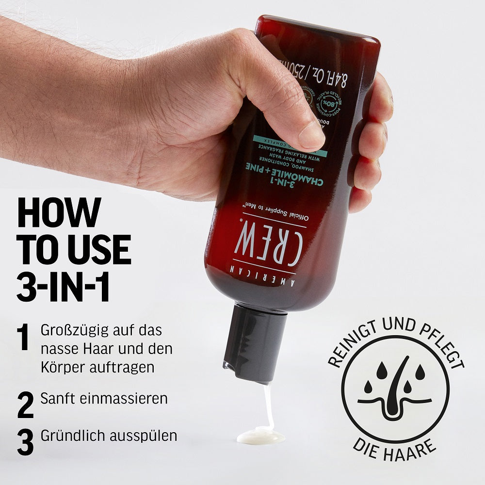 American Crew Shampoing relaxant 3 en 1 à la camomille et au pin 250 ml