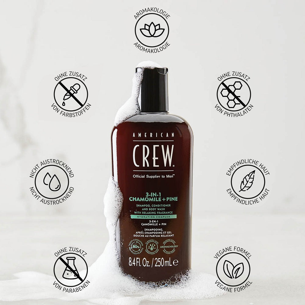 American Crew Shampoing relaxant 3 en 1 à la camomille et au pin 1000 ml