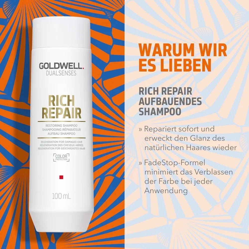 Goldwell Dualsenses Rich Repair Travel Set - Shampoo 100 ml + Treatment 50ml + Smooth Oil 50 ml + free cosmetic bag