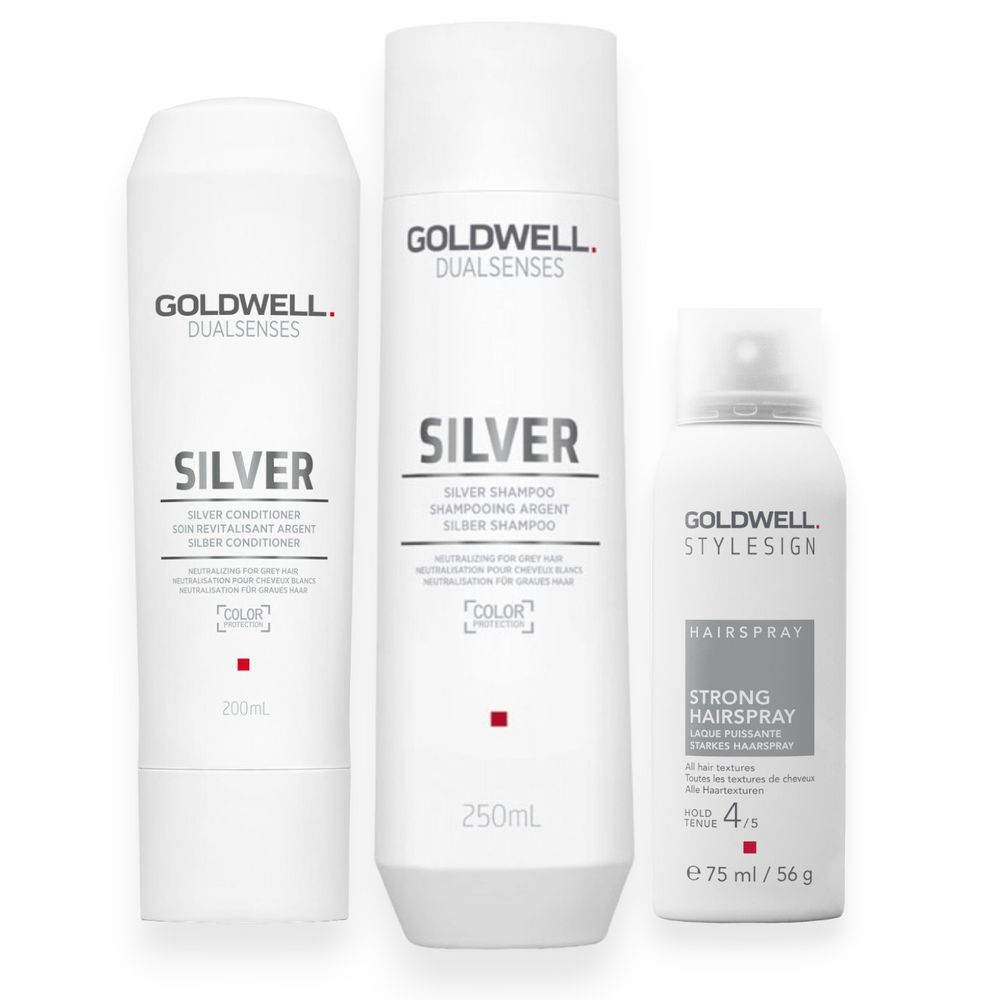 Goldwell Dualsenses Silver Set - Shampoing 250 ml + Après-shampooing 200 ml + Laque gratuite