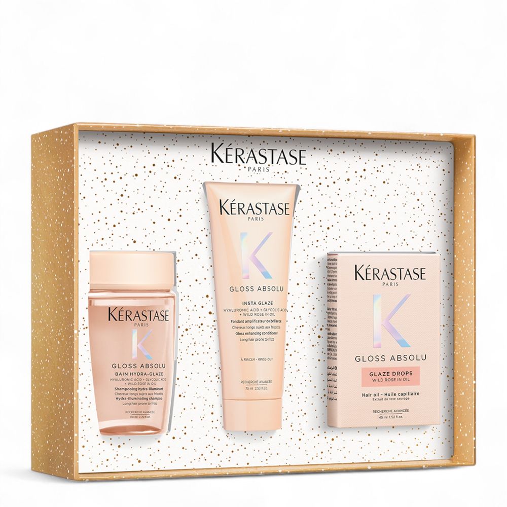 Kérastase Gloss Absolu Trio Oil Holiday Set – Bain Hydra-Glaze 80 ml + Fondant 75 ml + Oil Glaze Drops 45 ml