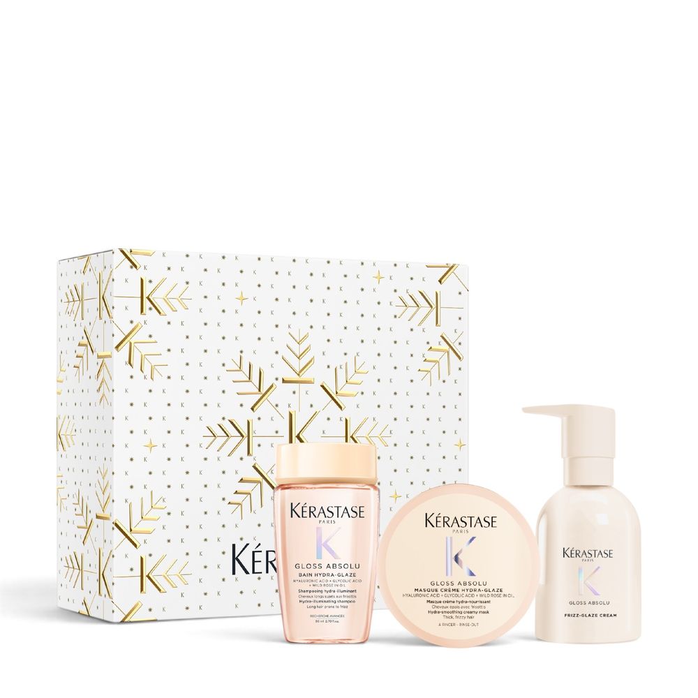 Kérastase Gloss Absolu Cream Trio Holiday Set – Bain Crème Hydra-Glaze 80 ml + Masque Crème Hydra-Glaze 75 ml + Frizz Glaze Cream 240 ml