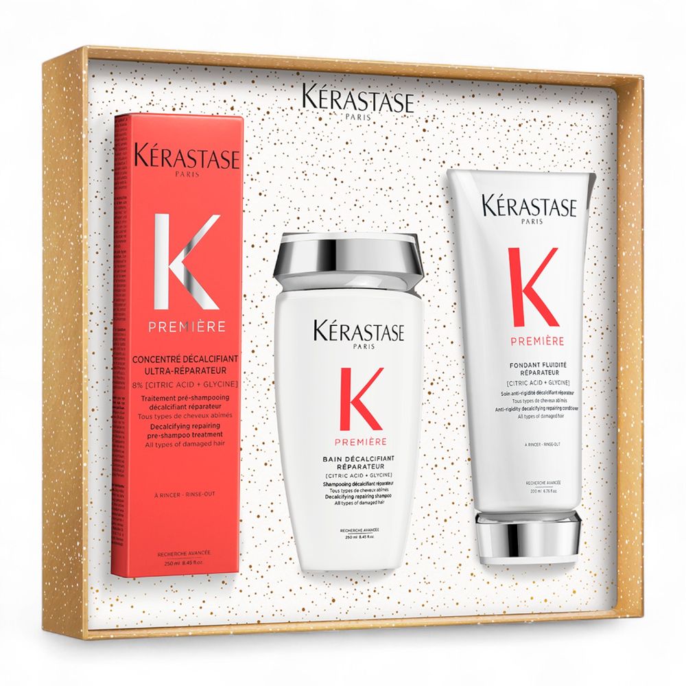 Kérastase Première Fondant Holiday Set – Bain Décalcifiant 250 ml + Fondant Fluidité Réparateur 250 ml + Concentré Décalcifiant Ultra-Réparateur 250 ml