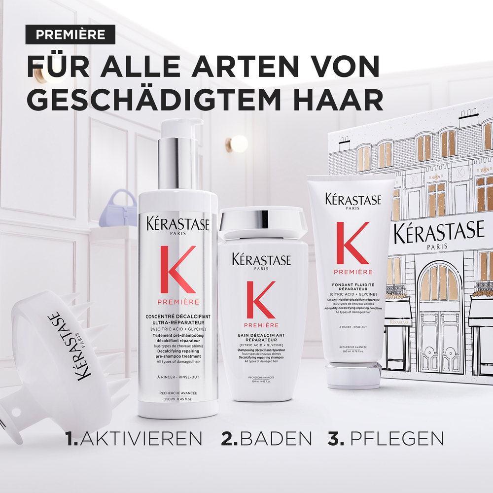 Kérastase Première Fondant Holiday Set – Bain Décalcifiant 250 ml + Fondant Fluidité Réparateur 250 ml + Concentré Décalcifiant Ultra-Réparateur 250 ml
