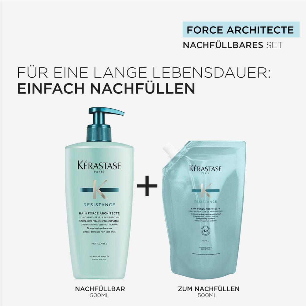 Kérastase Resistance Bain Force Architecte Refill Bundle - Shampoo 500 ml & Nachfüllpack 500 ml
