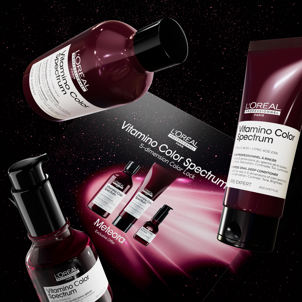 L'Oréal Professionnel Série Expert Vitamino Color Spectrum Trio Geschenkset – Shampoo 300 ml + Conditioner 250 ml + Glass Shine Serum 50 ml