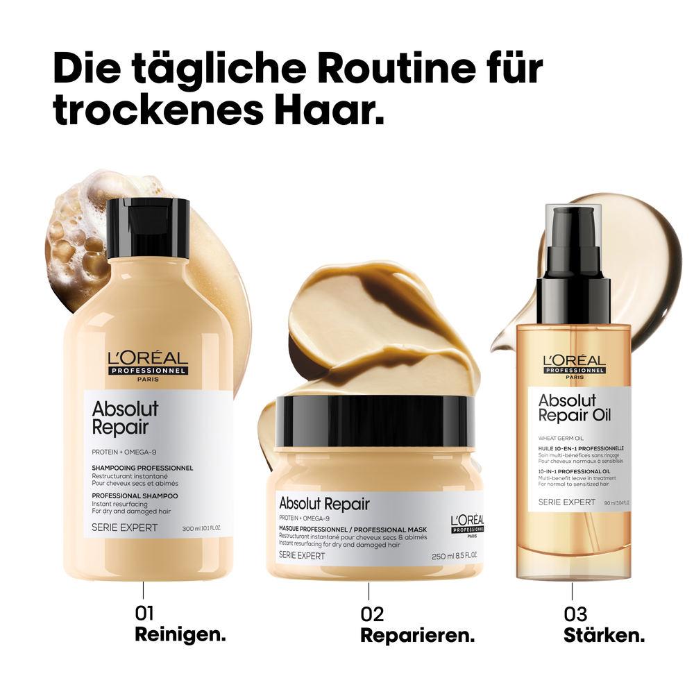 L'Oréal Professionnel Série Expert Absolut Repair Trio Geschenkset – Shampoo 300 ml + Maske 250 ml + Öl 50 ml
