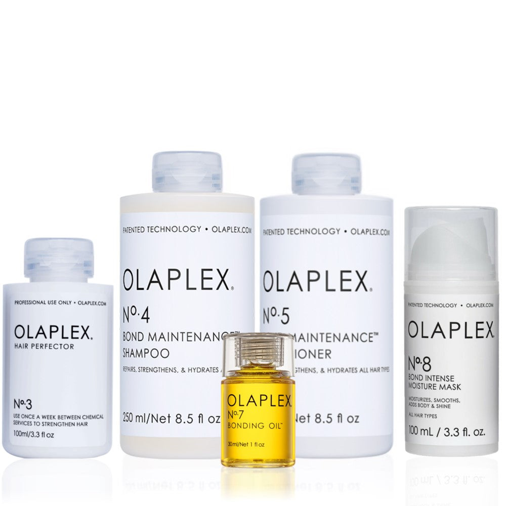 Coffret Olaplex - Perfecteur capillaire n°3 + Shampoing n°4 + Après-shampooing n°5 + Bonding Oil n°7 + Masque n°8
