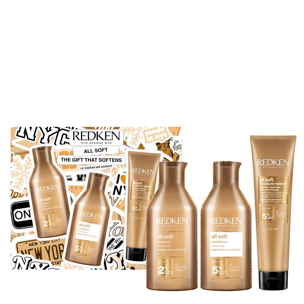 Redken All Soft Geschenkset – Shampoo 300 ml + Conditioner 300 ml + Moisture Restore Leave-In 150 ml