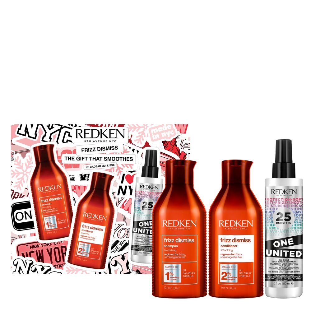 Redken Frizz Dismiss Geschenkset – Shampoo 300 ml + Conditioner 300 ml + One United 150 ml