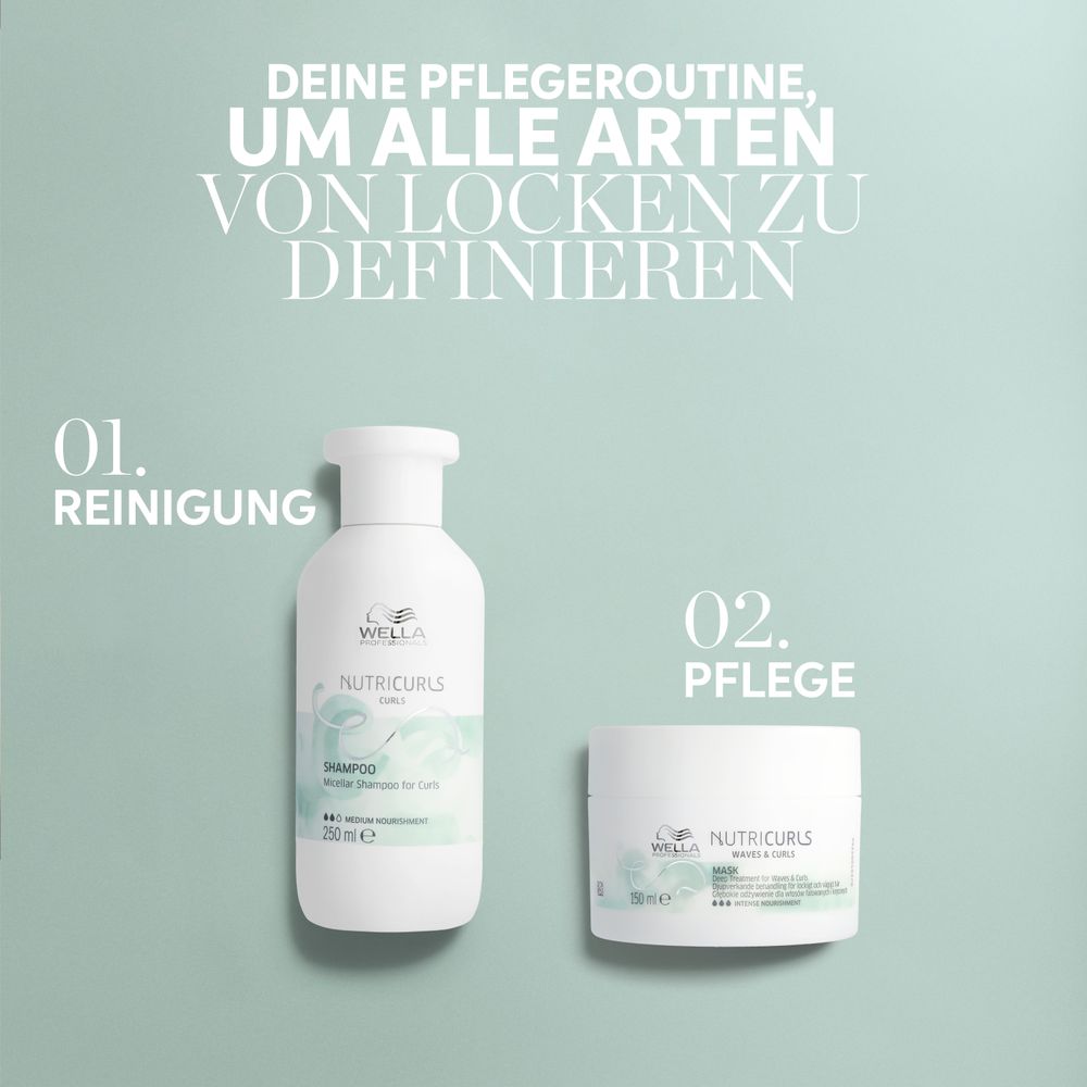 Wella Professionals Nutricurls Curls Geschenkset - Shampoo 250ml + Conditioner 200 ml + Maske 150 ml + Kosmetikbeutel gratis