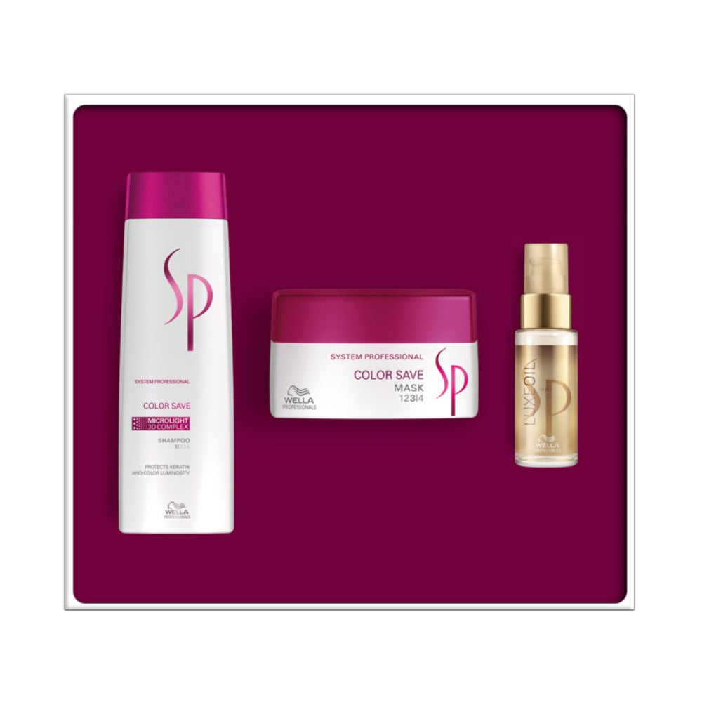 Wella SP System Professional Color Save Coffret Cadeau - Shampoing 250 ml + Masque 200 ml + Huile Luxe 30 ml