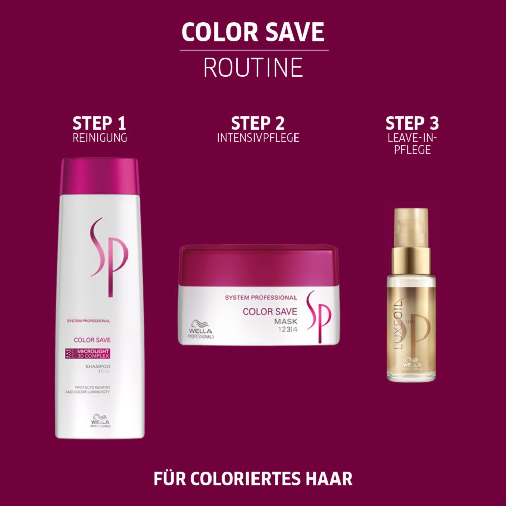 Wella SP System Professional Color Save Coffret Cadeau - Shampoing 250 ml + Masque 200 ml + Huile Luxe 30 ml
