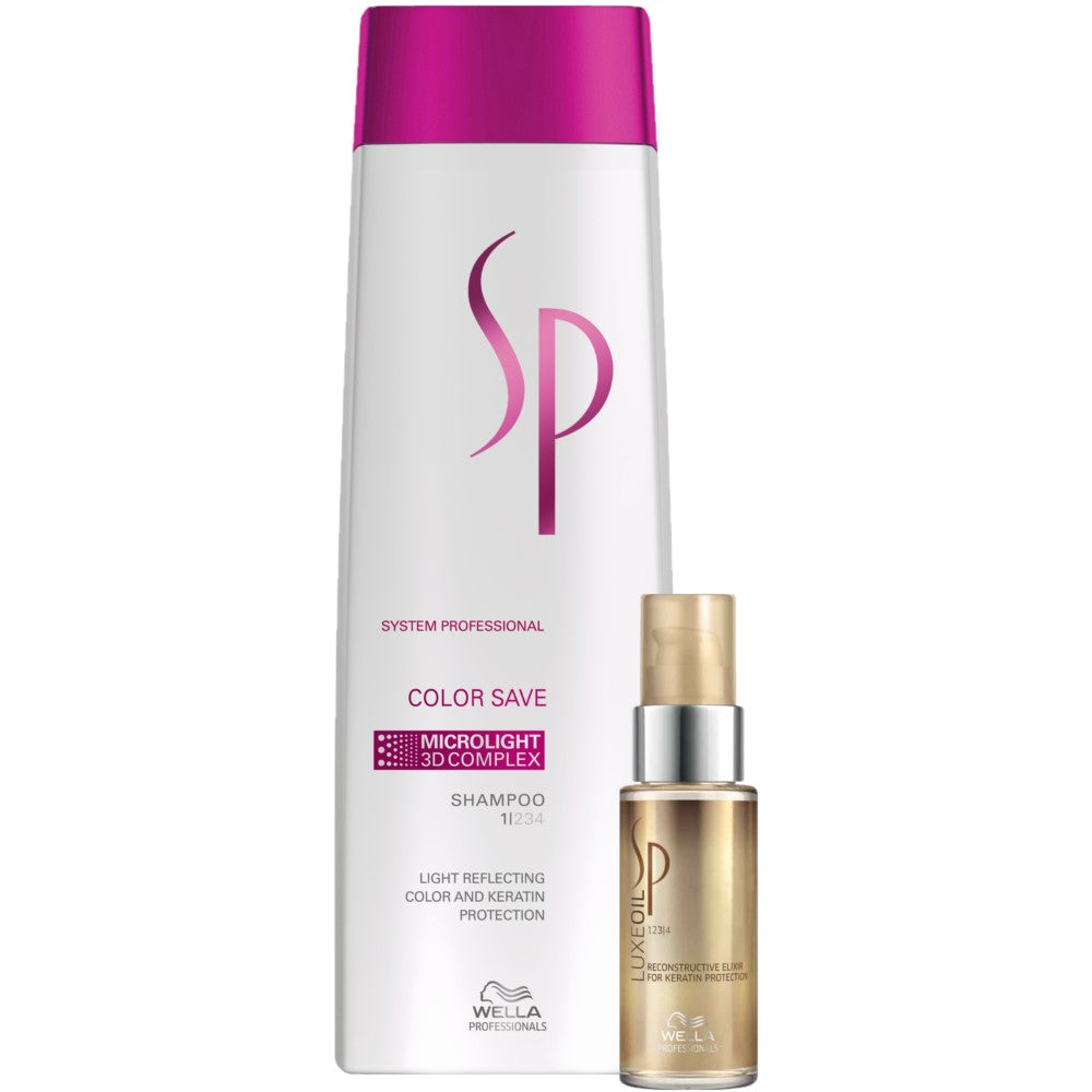 Wella SP Winter Bundle for colored hair + extra keratin protection - Color Save Shampoo 250 ml + Luxe Oil 30 ml