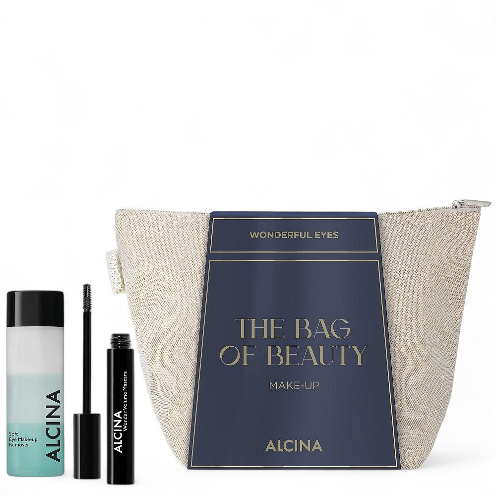 Alcina Geschenkset Wonderful Eyes - Wonder Volume Mascara 8ml + Soft Eye Makeup Remover 100ml + Tasche