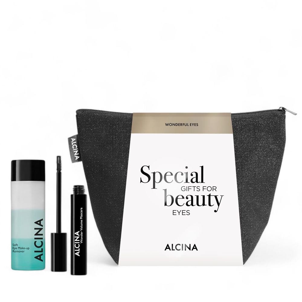 Coffret Alcina Wonderful Eyes - Mascara Wonder Volume 8 ml + Démaquillant Doux Yeux 100 ml + pochette