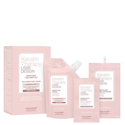 Alfaparf Milano Keratin Therapy Smoothing Treatment Kit - Smoothing Cream 100ml + Maintenance Shampoo 20ml + Liquid Glass Lamellar Water 20ml