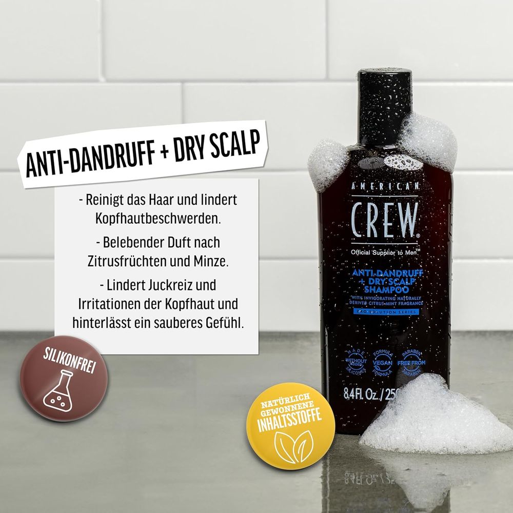 American Crew Shampoing Antipelliculaire + Cuir Chevelu Sec 250 ml