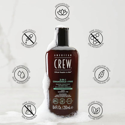 American Crew Shampoing relaxant 3 en 1 à la camomille et au pin 250 ml