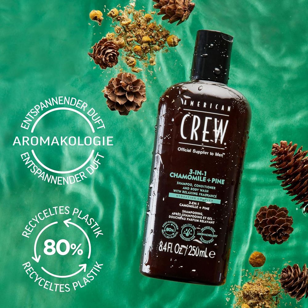 American Crew Shampoing relaxant 3 en 1 à la camomille et au pin 250 ml