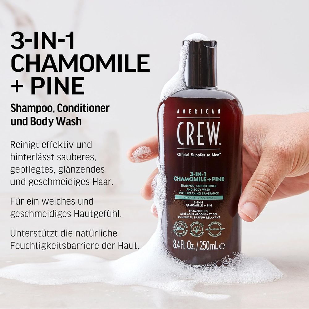 American Crew Shampoing relaxant 3 en 1 à la camomille et au pin 250 ml