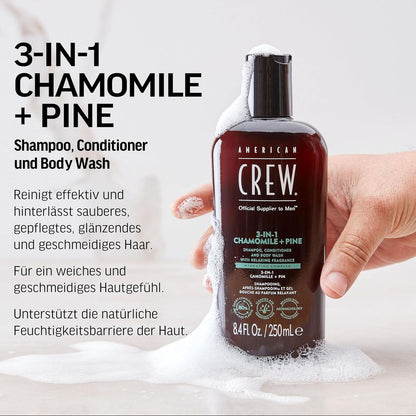American Crew Shampoing relaxant 3 en 1 à la camomille et au pin 250 ml