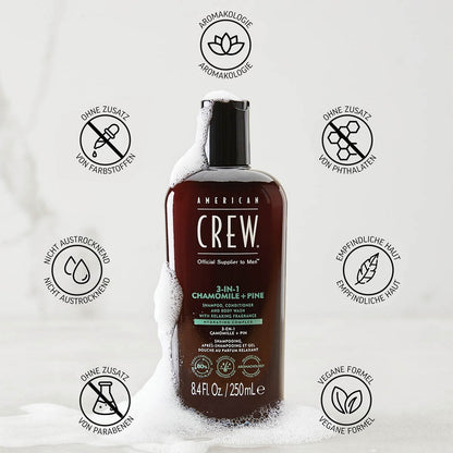 American Crew Shampoing relaxant 3 en 1 à la camomille et au pin 450 ml
