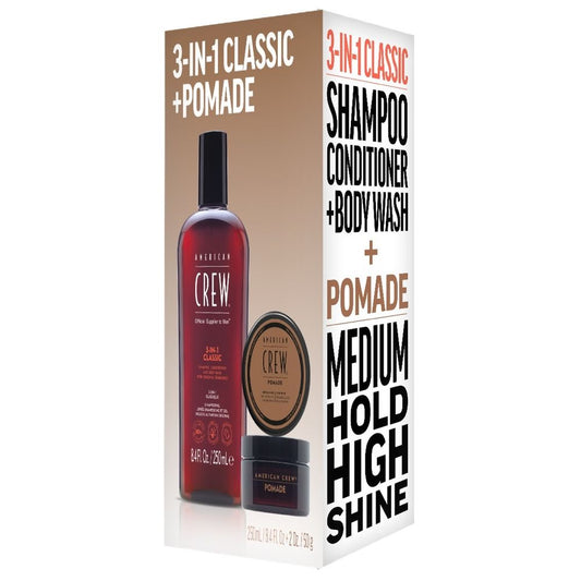 Coffret Cadeau American Crew - Shampoing Classique 3 en 1 250 ml + Pommade 50 g