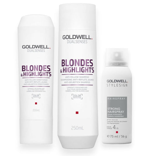 Goldwell Dualsenses Blondes & Highlights Set - Shampoo 250ml + Conditioner 200ml + Haarspray gratis