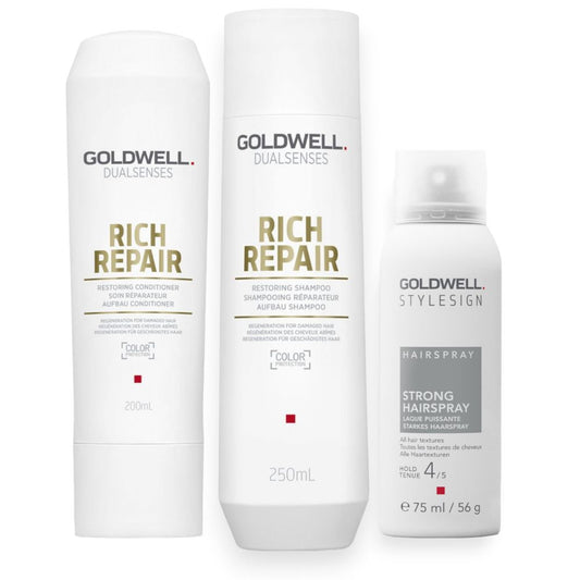 Goldwell Dualsenses Rich Repair Restoring Set - Shampoo 250ml + Conditioner 200ml + Haarspray gratis