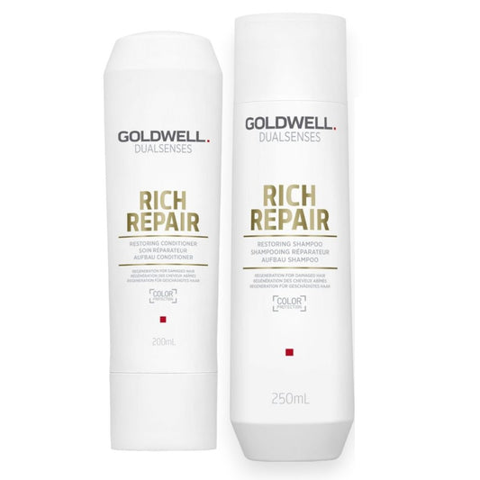 Goldwell Dualsenses Rich Repair Restoring Set - Shampoing 250 ml + Après-shampooing 200 ml + Laque gratuite