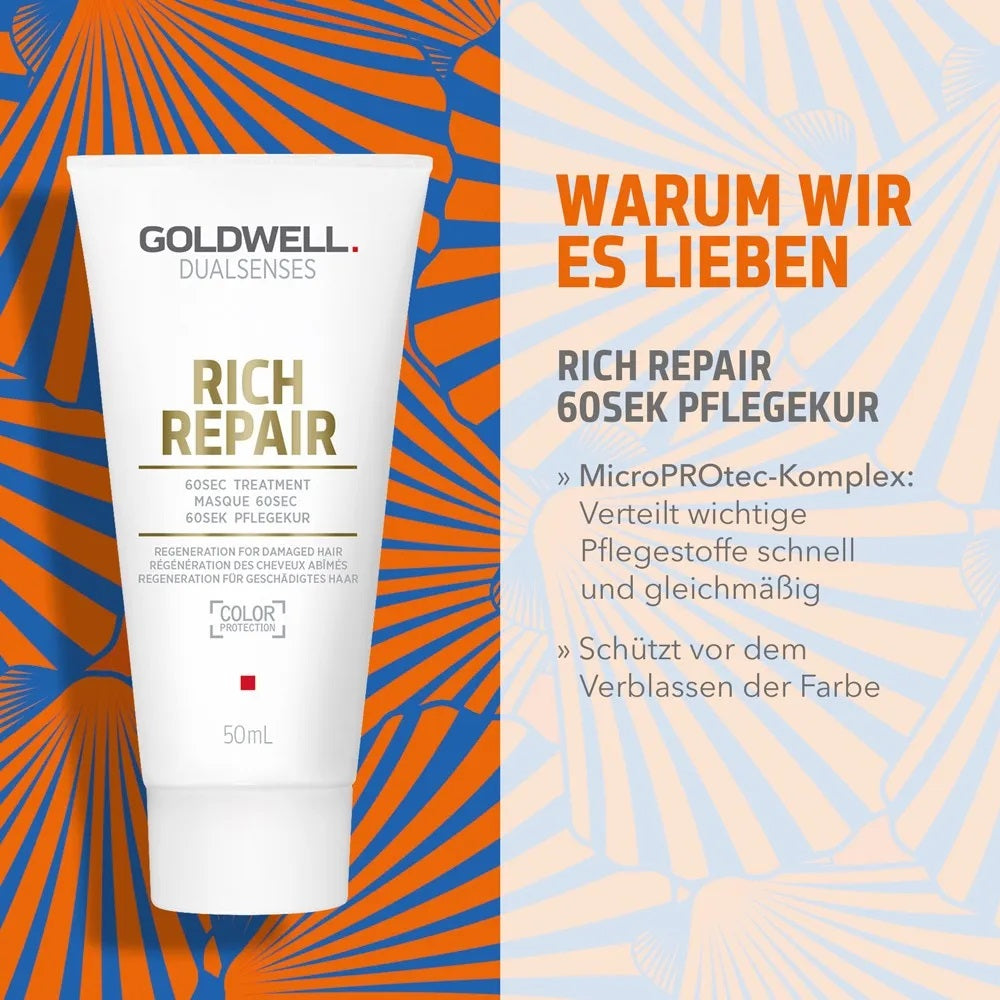 Goldwell Dualsenses Rich Repair Travel Set - Shampoo 100 ml + Treatment 50ml + Smooth Oil 50 ml + free cosmetic bag