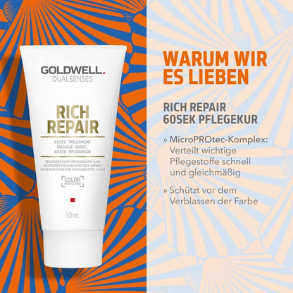 Goldwell Dualsenses Rich Repair Travel Set - Shampoo 100 ml + Treatment 50ml + Smooth Oil 50 ml + free cosmetic bag
