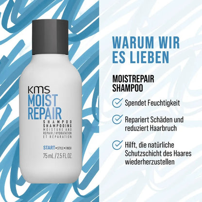 KMS Moistrepair Travel Set - Shampoo 75 ml + Conditioner 75 ml + Sea Salt Spray 75 ml + Cosmetic Bag