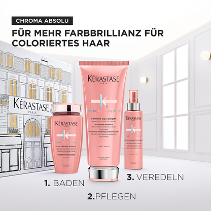 Kérastase Chroma Absolu Fondant Holiday Set – Bain Chroma Respect 250 ml + Fondant Cicachrome 200 ml + Chroma Thermique 150 ml