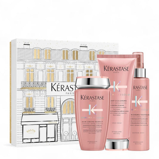Kérastase Chroma Absolu Fondant Holiday Set – Bain Chroma Respect 250 ml + Fondant Cicachrome 200 ml + Chroma Thermique 150 ml