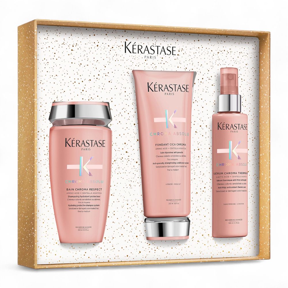 Kérastase Chroma Absolu Fondant Holiday Set – Bain Chroma Respect 250 ml + Fondant Cicachrome 200 ml + Chroma Thermique 150 ml