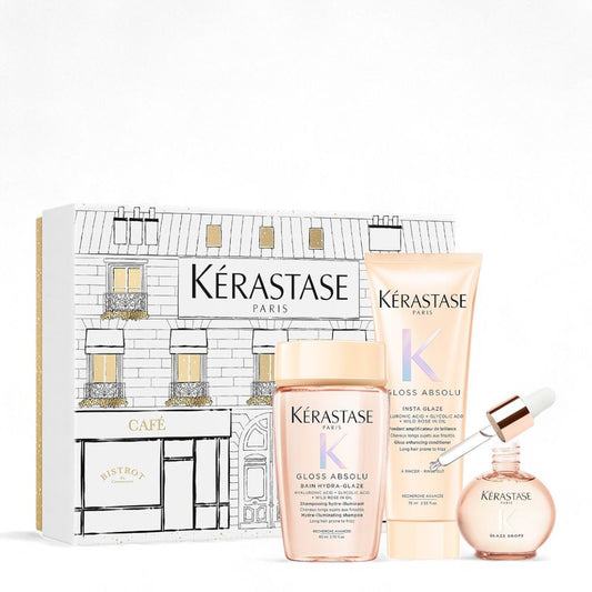 Kérastase Gloss Absolu Trio Oil Holiday Set – Bain Hydra-Glaze 80 ml + Fondant 75 ml + Oil Glaze Drops 45 ml