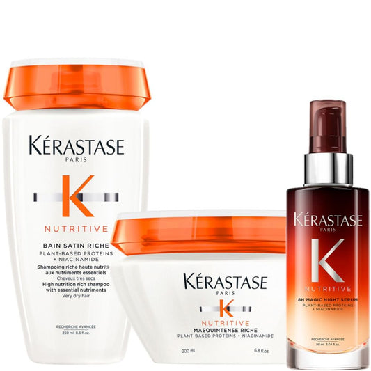 Kérastase Nutritive Set - Bain Satin Riche 250 ml + Masquintense Riche 200 ml + 8H Magic Night Serum 90 ml