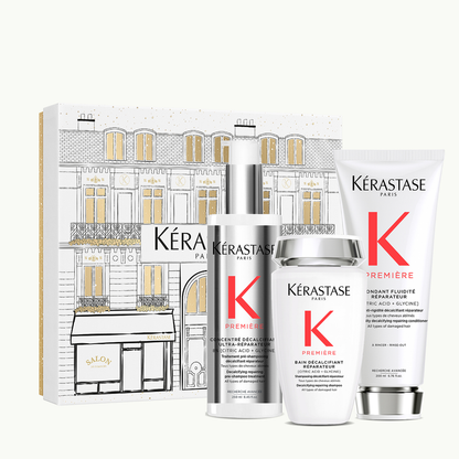 Kérastase Première Fondant Holiday Set – Bain Décalcifiant 250 ml + Fondant Fluidité Réparateur 250 ml + Concentré Décalcifiant Ultra-Réparateur 250 ml