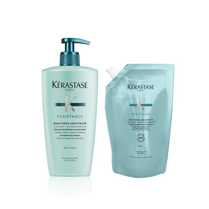 Kérastase Resistance Bain Force Architecte Recharge Bundle - Shampoing 500 ml &amp; Recharge Pack 500 ml