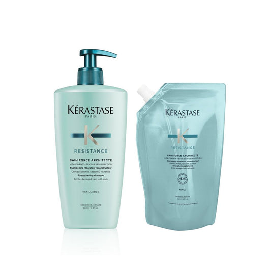 Kérastase Resistance Bain Force Architecte Recharge Bundle - Shampoing 500 ml &amp; Recharge Pack 500 ml