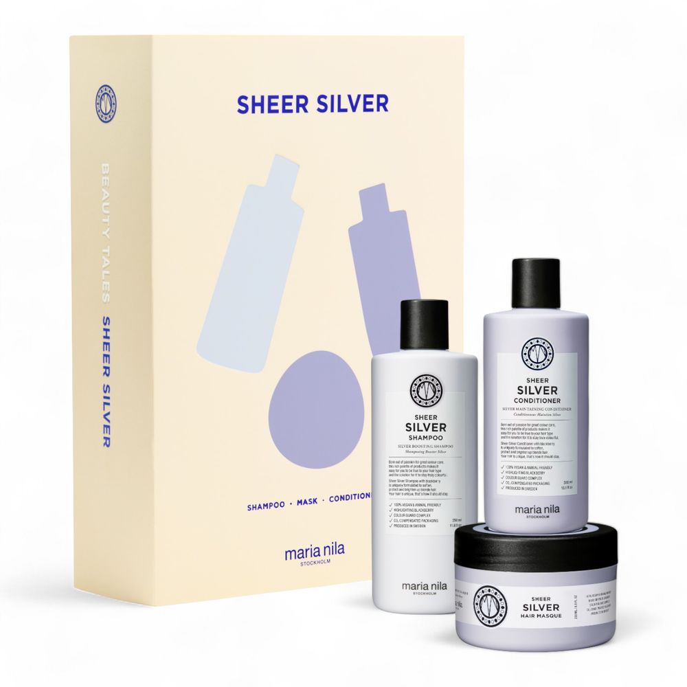 Maria Nila Sheer Silver Holiday Box - Shampoing 350 ml + Après-shampooing 300 ml + Masque 250 ml