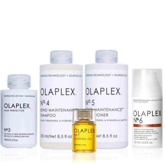Olaplex Set - Hair Perfector No. 3 + Shampoo No. 4 + Conditioner No. 5 + Bond Smoother No. 6 + Bonding Oil No.7