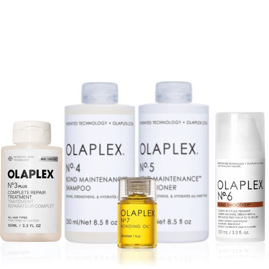 Ensemble Olaplex - Perfecteur de cheveux No. 3 + Shampoing n° 4 + Conditionneur No. 5 + Bond Lisseur No. 6 + Huile de liaison n°7 