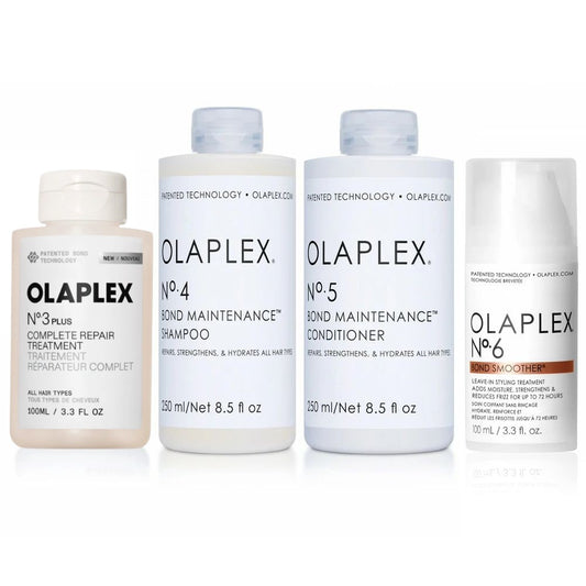 Ensemble Olaplex - Perfecteur de cheveux No. 3 + Shampoing n° 4 + Conditionneur No. 5 + Bond Lisseur No. 6 