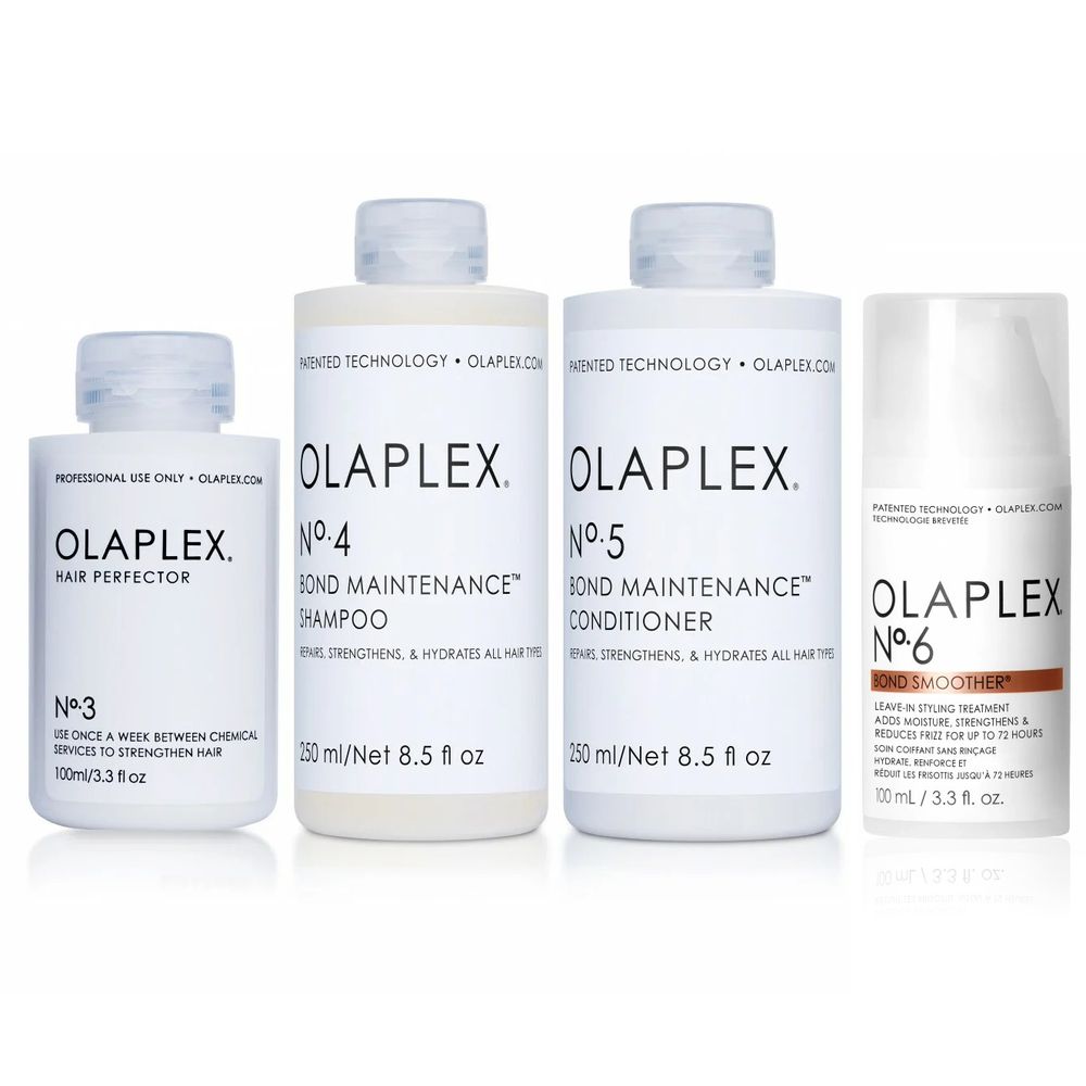 Ensemble Olaplex - Perfecteur de cheveux No. 3 + Shampoing n° 4 + Conditionneur No. 5 + Bond Lisseur No. 6 