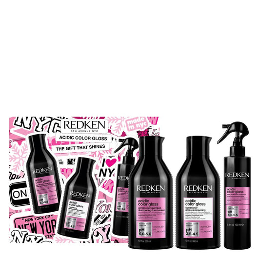 Redken Acidic Color Gloss Geschenkset – Shampoo 300 ml + Conditioner 300 ml + Leave-In 190 ml