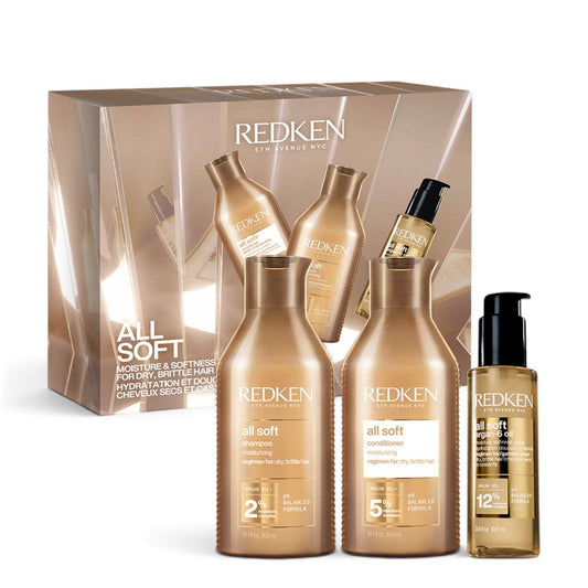 Redken All Soft Holiday Set – Shampoo 300 ml + Conditioner 300 ml + All Soft Argan-6 Oil 100 ml